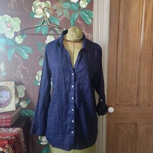 Sigrid Olsen Linen Button-Front Shirt – Women’s Large